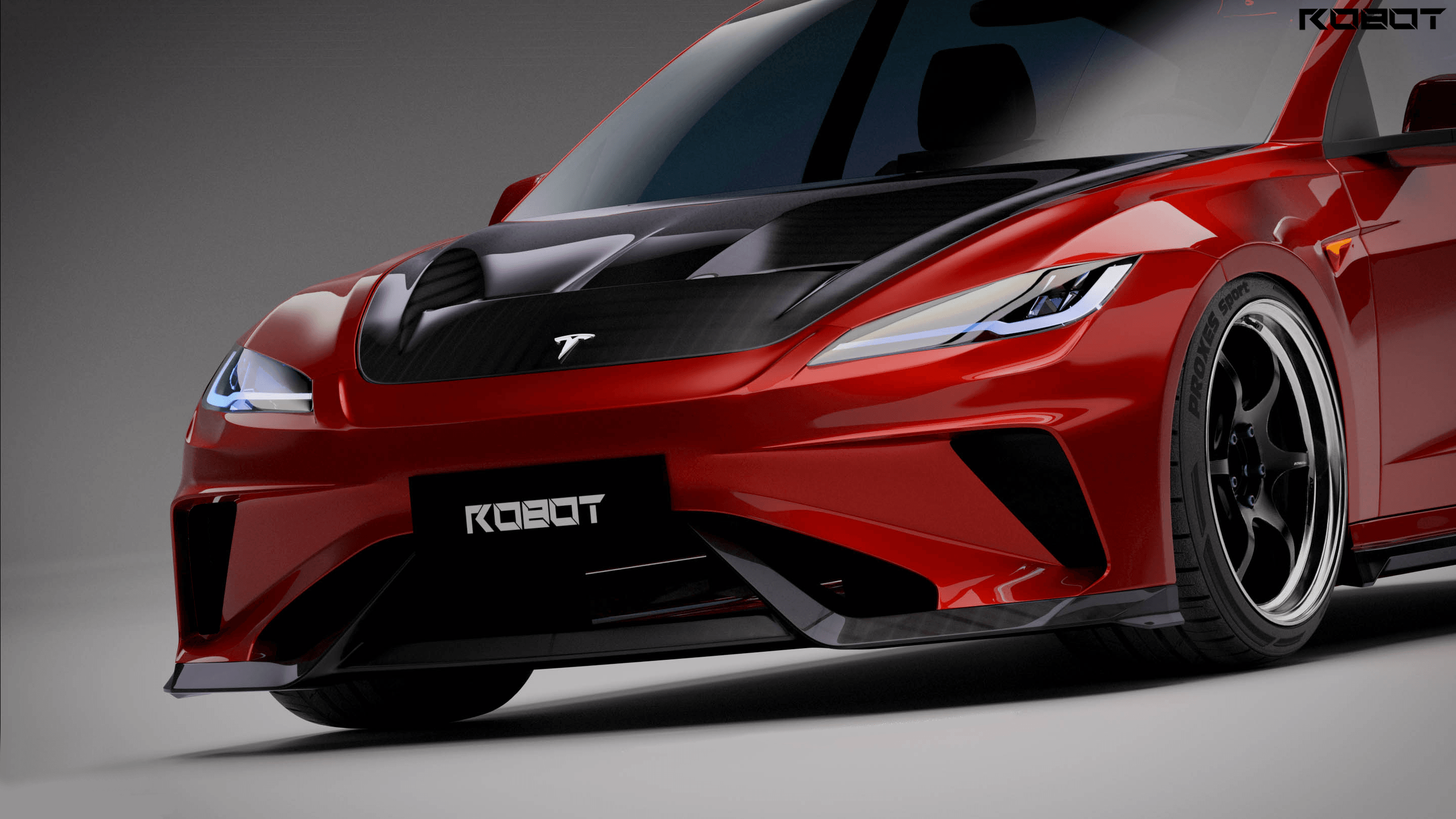 Tesla Model 3 Highland / Performance 2024-ON with Aftermarket Parts - Hacker Narrow Body Front Bumper & Lip Carbon Fiber / FRP from Robot Craftsman Tesla Model 3 Highland / Performance 2024-ON with Aftermarket Parts - Hacker Narrow Body Front Bumper & Lip Carbon Fiber / FRP from Robot Craftsman