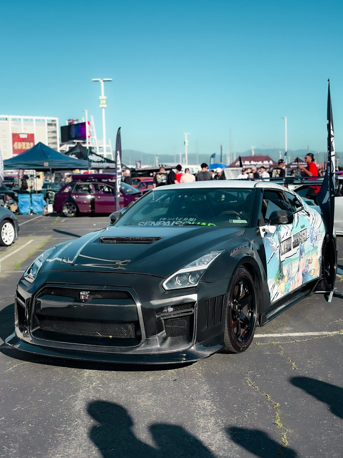 Nissan GTR Nismo Black Edition Track Edition Premium Base CBA DBA 2008 2009 2010 2011 2012 2013 2014 2015 2016 (for installation on 2017 2018 2019 2020 2021 2022 2023 2024 vehicles, 2008 2009 2010 2011 2012 2013 2014 2015 2016 hood is recommended) with Aftermarket Parts - "Godzilla" Narrow Body Front Bumper & Front Lip Carbon Fiber / FRP from Robot Craftsman