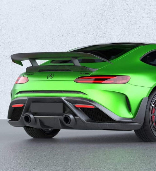 Mercedes Benz AMG GT/GTS C190 (fits both Pre-facelift & facelift) 2015 2016 2017 2018 2019 2020 2021 with Aftermarket Parts - Paragon Rear Bumper & Diffuser (Exhaust Pipe Extension & Tips Included) Carbon Fiber / FRP from Robot Craftsman