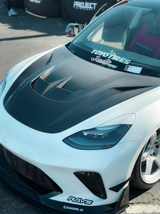 Tesla Model 3 Performance Long Range Standard Base 2017 2018 2019 2020 2021 2022 2023 with Aftermarket Parts - "Hacker" V2 Hood Bonnet Carbon Fiber / FRP from Robot Craftsman