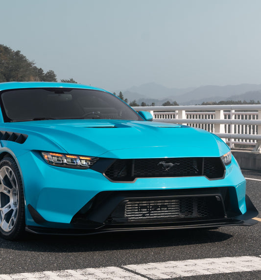 Ford Mustang Ecoboost V6 GT March1 Bullitt S550.1 S550.2 2015 2016 2017 2018 2019 2020 2021 2022 2023 (designed for ROBOT CRAFTSMAN S550 GTD Style widebody kit, S550.2 requires S550.1 headlight) with Aftermarket Parts - GTD Style Replacement Front Lip Only & Widebody Front Bumper & Lip Carbon Fiber FRP from Robot Craftsman