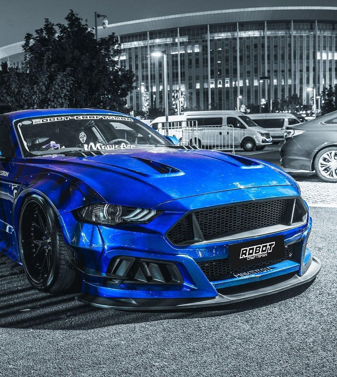 Ford Mustang Ecoboost V6 GT March1 Bullitt S550.2 2018 2019 2020 2021 2022 2023 with Aftermarket Parts - STORM Hood Bonnet Carbon Fiber / FRP from Robot Craftsman Ford Mustang Ecoboost V6 GT March1 Bullitt S550.2 2018 2019 2020 2021 2022 2023 with Aftermarket Parts - STORM Hood Bonnet Carbon Fiber / FRP from Robot Craftsman