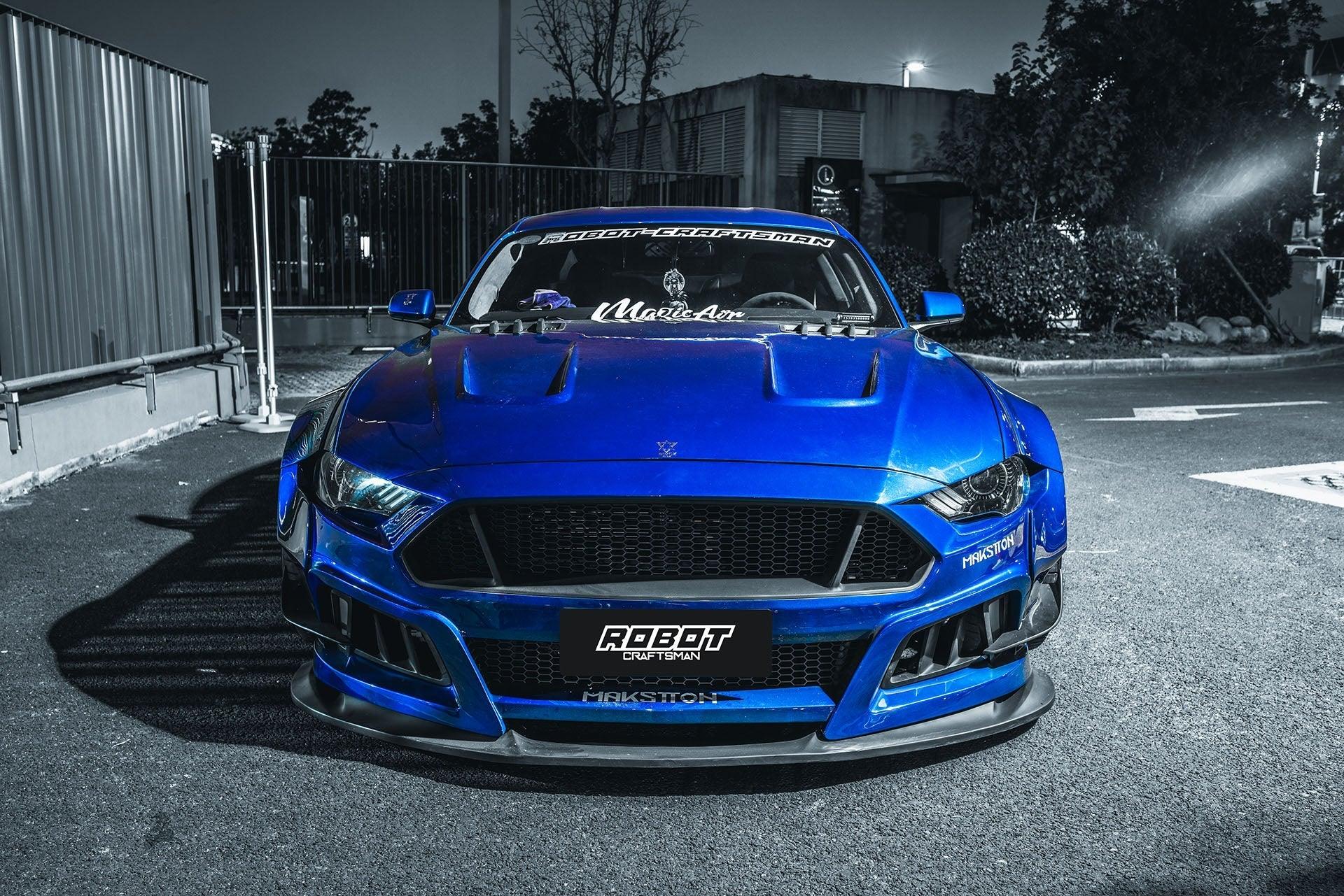 Ford Mustang Ecoboost V6 GT March1 Bullitt S550.2 2018 2019 2020 2021 2022 2023 with Aftermarket Parts - STORM Hood Bonnet Carbon Fiber / FRP from Robot Craftsman Ford Mustang Ecoboost V6 GT March1 Bullitt S550.2 2018 2019 2020 2021 2022 2023 with Aftermarket Parts - STORM Hood Bonnet Carbon Fiber / FRP from Robot Craftsman