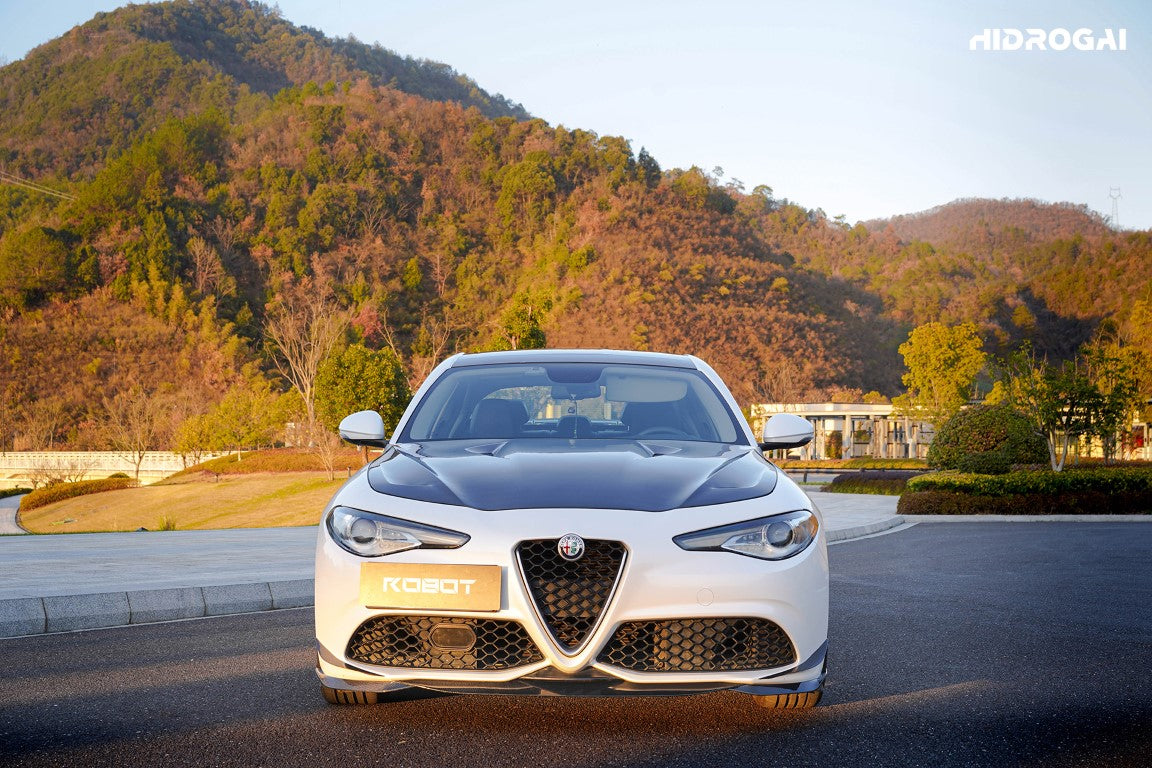 Alfa Romeo Giulia Sport Veloce Ti Sprint RWD AWD 2017 2018 2019 2020 2021 2022 2023 2024 (not suitable for Base and Lusso front bumpers) with Aftermarket Parts - "HIDROGAI" Front Lip Splitter Carbon Fiber / FRP from Robot Craftsman