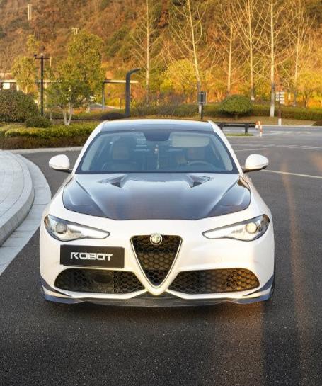 Alfa Romeo Giulia Sport Veloce Ti Sprint RWD AWD 2017 2018 2019 2020 2021 2022 2023 2024 (not suitable for Base and Lusso front bumpers) with Aftermarket Parts - "HIDROGAI" Front Lip Splitter Carbon Fiber / FRP from Robot Craftsman
