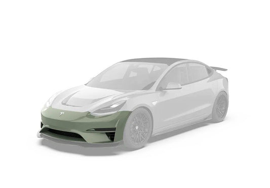 Tesla Model 3 Performance Long Range Standard Base 2017 2018 2019 2020 2021 2022 2023 with Aftermarket Parts - Crypton Front Bumper & Lip Carbon Fiber / FRP from Robot Craftsman