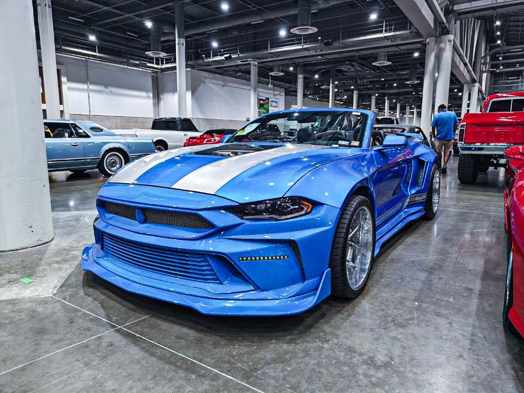 Ford Mustang Ecoboost V6 GT 2015 2016 2017 & Mustang Ecoboost V6 GT S550.1 2015 2016 2017 & Mustang Ecoboost V6 GT March1 Bullitt S550.2 2018 2019 2020 2021 2022 2023 with Aftermarket Parts - DUSK Front Bumper & Lip (Badge included) & Replacement Front Lip Only Carbon Fiber / FRP from Robot Craftsman