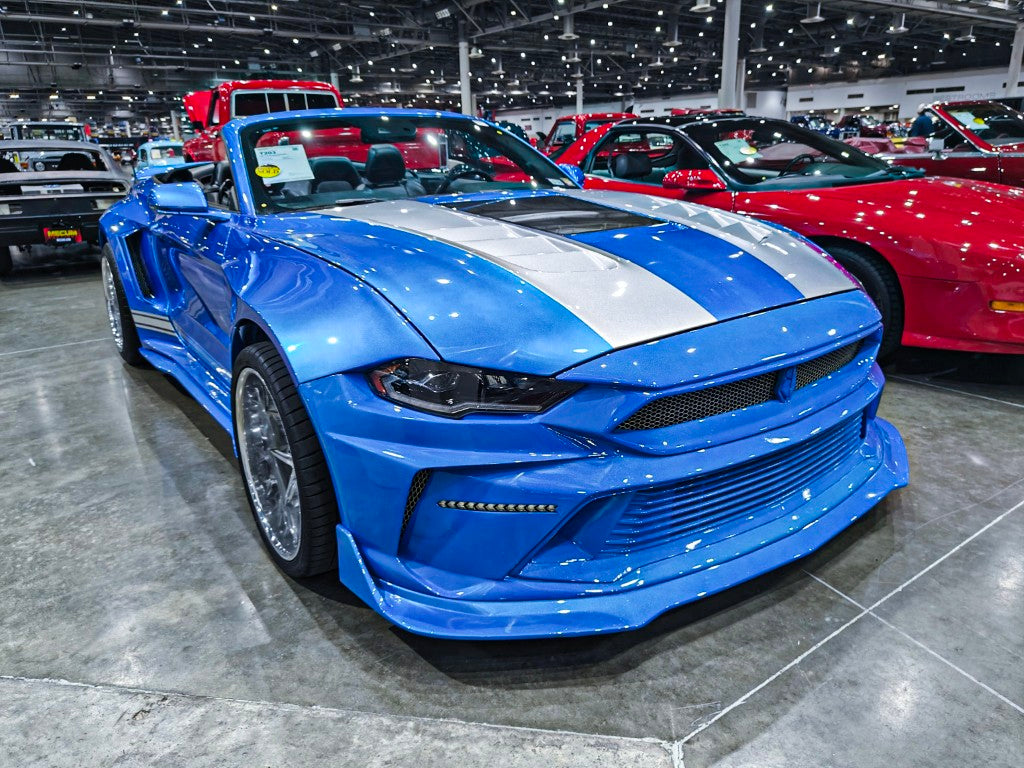Ford Mustang Ecoboost V6 GT 2015 2016 2017 & Mustang Ecoboost V6 GT S550.1 2015 2016 2017 & Mustang Ecoboost V6 GT March1 Bullitt S550.2 2018 2019 2020 2021 2022 2023 with Aftermarket Parts - DUSK Front Bumper & Lip (Badge included) & Replacement Front Lip Only Carbon Fiber / FRP from Robot Craftsman