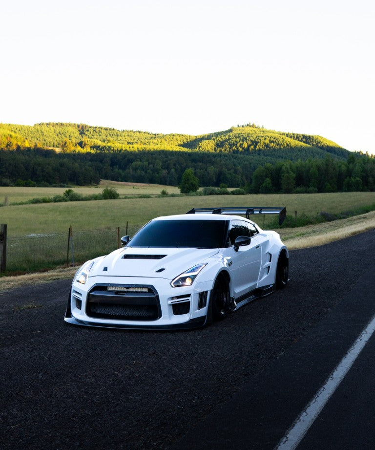 Nissan GTR Nismo T-Spec Black Edition Track Edition Premium Pure CBA DBA EBA 2008 2009 2010 2011 2012 2013 2014 2015 2016 2017 2018 2019 2020 2021 2022 2023 2024 with Aftermarket Parts - "Godzilla" Swan Neck Thor GT Wing Carbon Fiber / FRP from Robot Craftsman