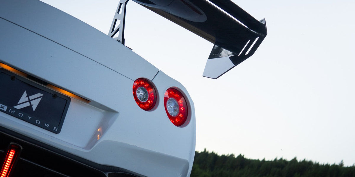 Nissan GTR Nismo T-Spec Black Edition Track Edition Premium Pure CBA DBA EBA 2008 2009 2010 2011 2012 2013 2014 2015 2016 2017 2018 2019 2020 2021 2022 2023 2024 with Aftermarket Parts - "Godzilla" Swan Neck Thor GT Wing Carbon Fiber / FRP from Robot Craftsman