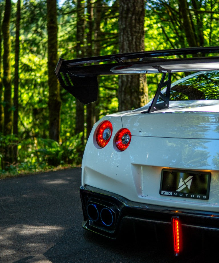 Nissan GTR Nismo T-Spec Black Edition Track Edition Premium Pure CBA DBA EBA 2008 2009 2010 2011 2012 2013 2014 2015 2016 2017 2018 2019 2020 2021 2022 2023 2024 with Aftermarket Parts - "Godzilla" Swan Neck Thor GT Wing Carbon Fiber / FRP from Robot Craftsman