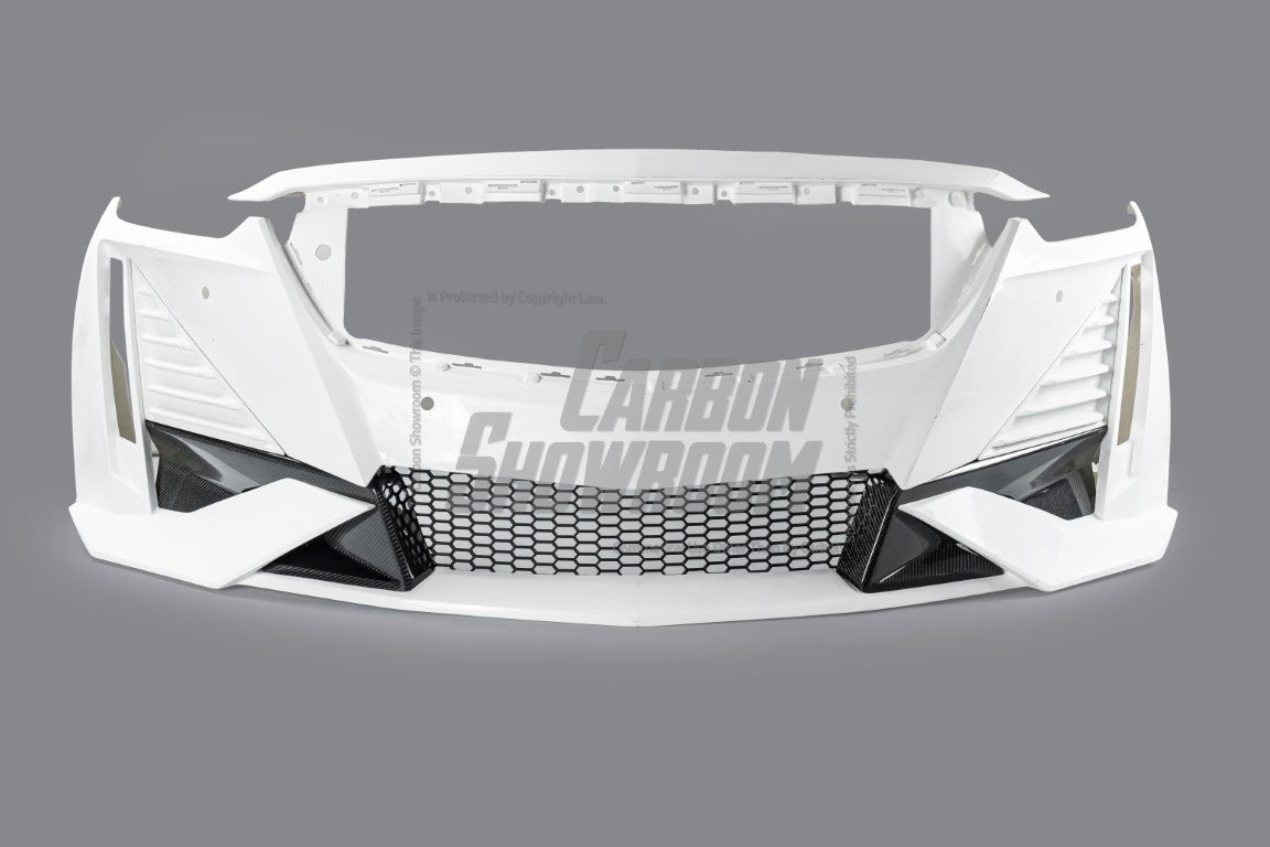 Cadillac CT5 CT5-V Sport Premium Luxury Base 2020 2021 2022 2023 2024 with Aftermarket Parts - "PRISM" Front Bumper & Front Lip Carbon Fiber / FRP from Robot Craftsman
