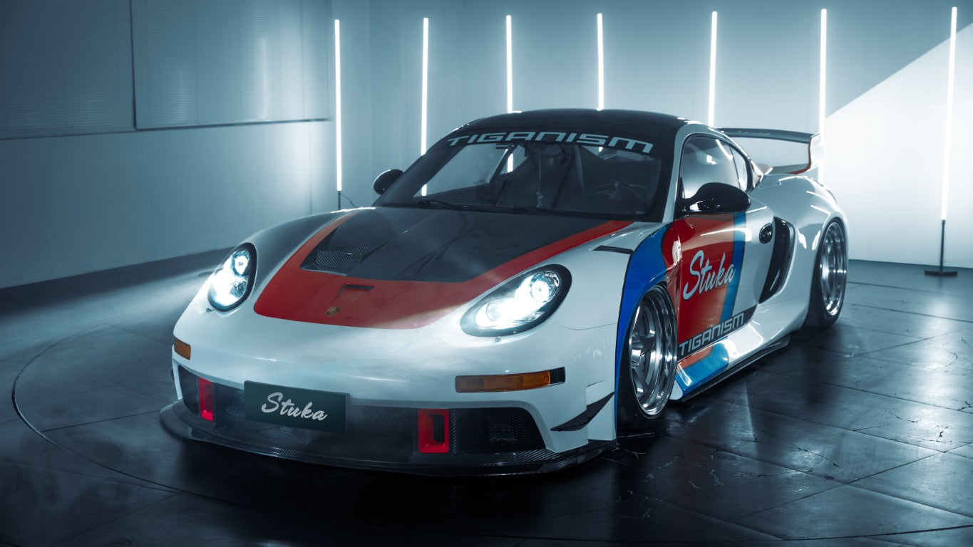 Porsche 987.1 Cayman Base / S 2005 2006 2007 2008 & 987.2 Cayman Base / S / R 2009 2010 2011 2012 with Aftermarket Parts - TITANISM STUKA Rear Quarter Panel Flares Carbon Fiber / FRP from Robot Craftsman