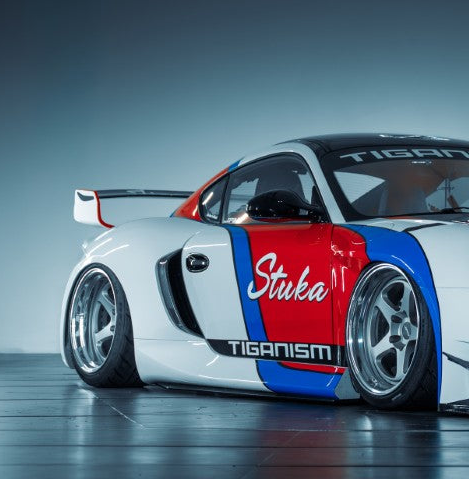 Porsche 987.1 Cayman Base / S 2005 2006 2007 2008 & 987.2 Cayman Base / S / R 2009 2010 2011 2012 with Aftermarket Parts - TITANISM STUKA Rear Quarter Panel Flares Carbon Fiber / FRP from Robot Craftsman