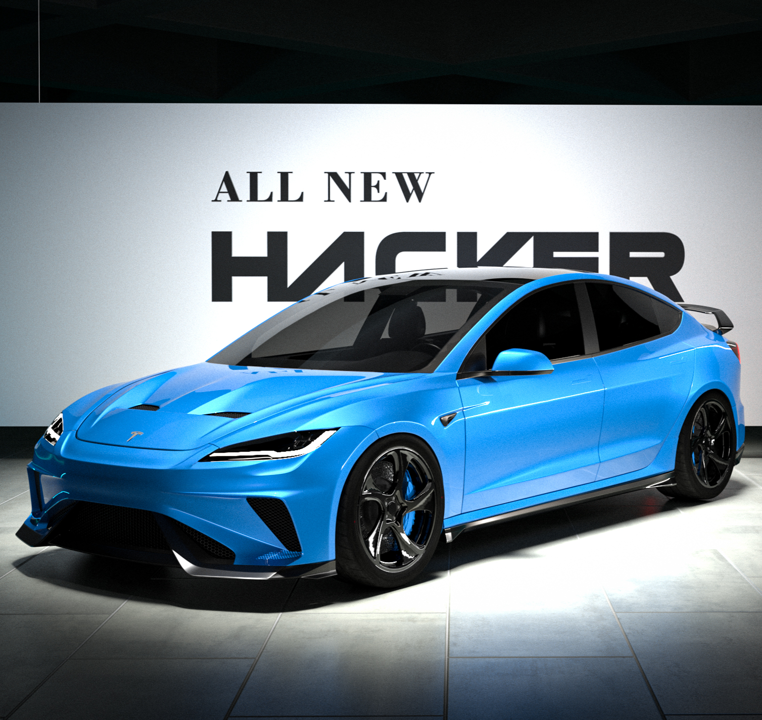 Tesla Model 3 Highland / Performance 2024-ON with Aftermarket Parts - Hacker Narrow Body Front Bumper & Lip Carbon Fiber / FRP from Robot Craftsman Tesla Model 3 Highland / Performance 2024-ON with Aftermarket Parts - Hacker Narrow Body Front Bumper & Lip Carbon Fiber / FRP from Robot Craftsman