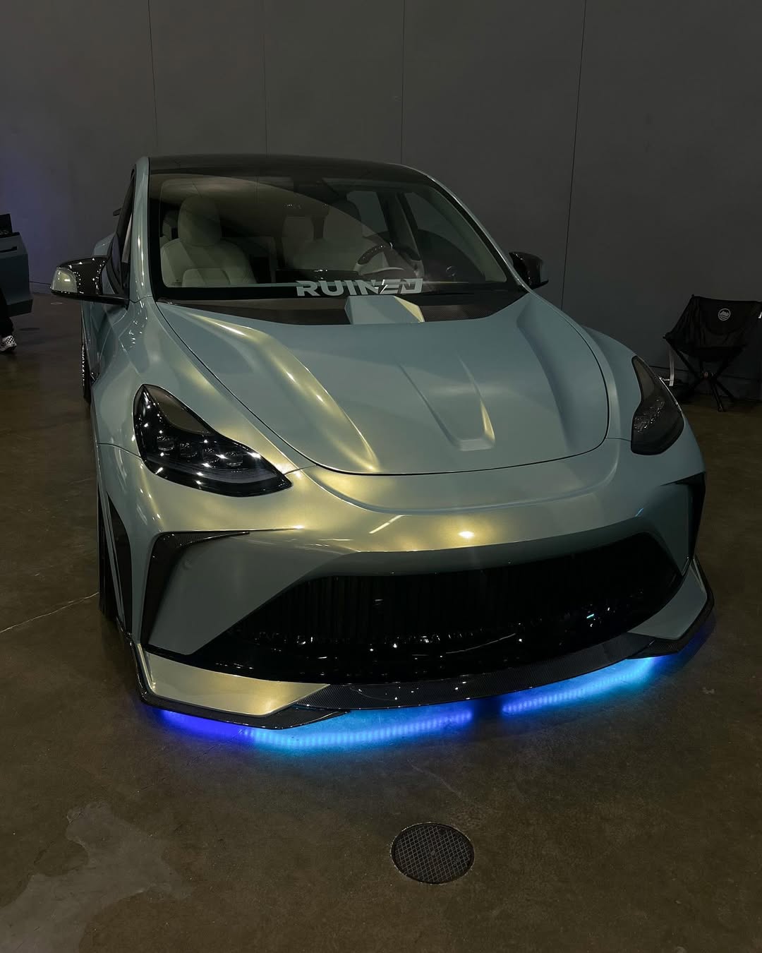 Tesla Model Y Performance AWD Long Range RWD Standard 2020 2021 2023 2024 with Aftermarket Parts - "STARSHIP" Stage 1 Corner Lip (2 pcs) & Stage 2 Corner Lip (4 pcs) & Front Bumper Carbon Fiber / FRP / PP from Robot Craftsman