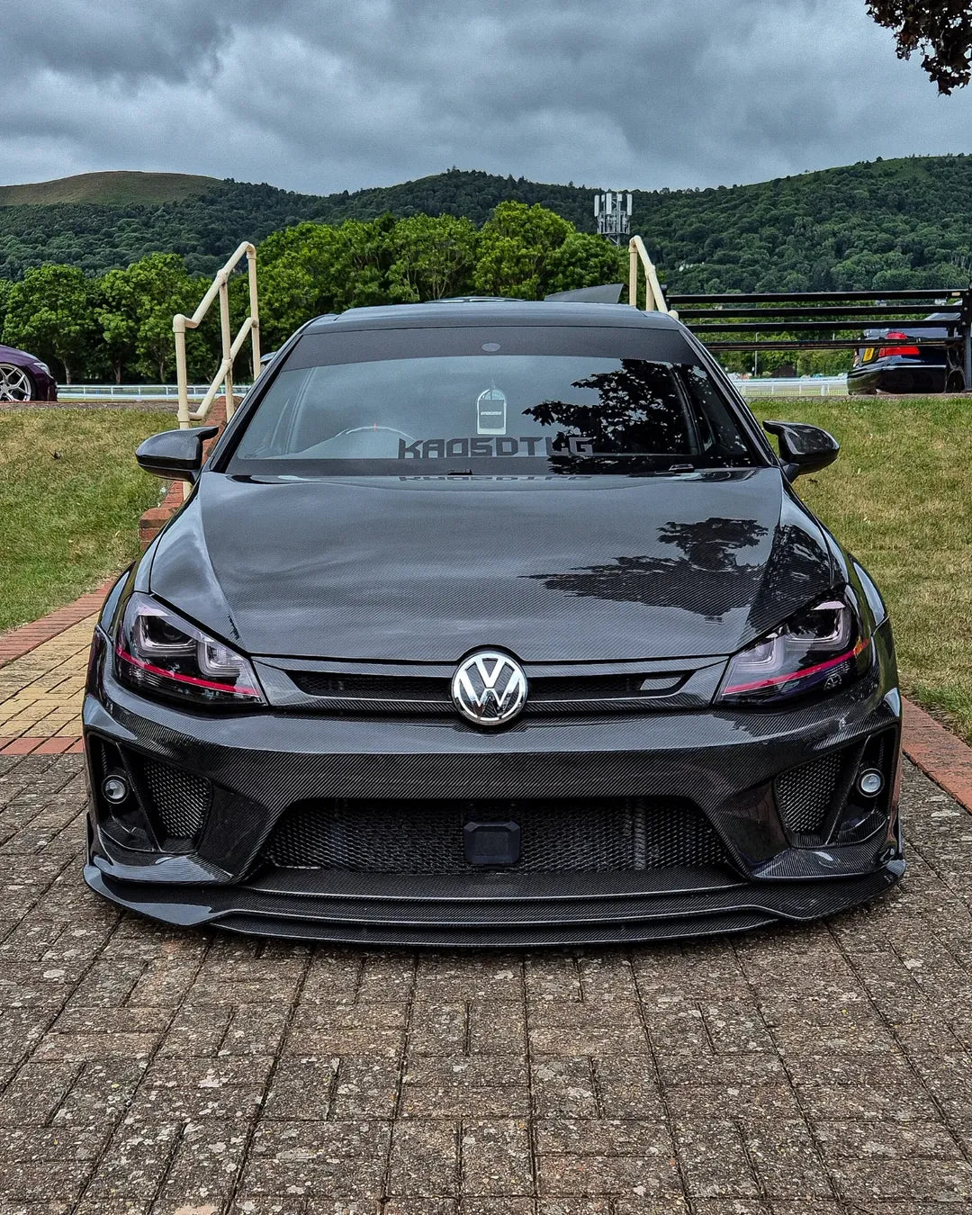 Volkswagen Golf R GTI Base MK7 MK7.5 2015 2016 2017 2018 2019 2020 2021 & Golf R GTI Base MK7 2015 2016 2017 & Golf R GTI Base MK7.5 2018 2019 2020 2021 with Aftermarket Parts - Front Lip & Front Bumper Carbon Fiber / FRP from Robot Craftsman