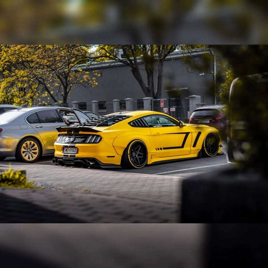 Ford Mustang Ecoboost V6 GT March1 Bullitt S550.1 S550.2 2015-2023 (note: dual exhaust tips) with Aftermarket Parts - "STORM" Rear Diffuser Carbon Fiber / FRP from Robot Craftsman