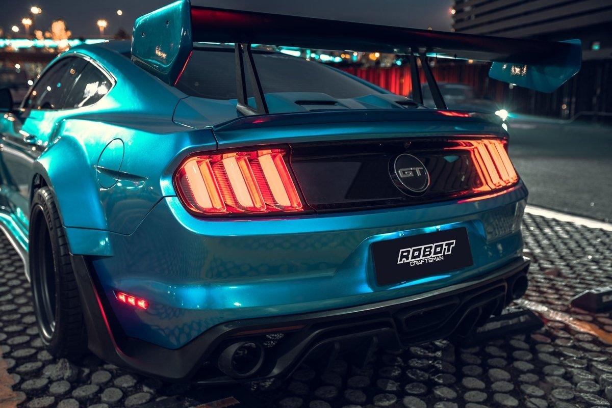 Ford Mustang Ecoboost V6 GT March1 Bullitt S550.1 S550.2 2015-2023 (note: dual exhaust tips) with Aftermarket Parts - CAVALIER Rear Diffuser Carbon Fiber/FRP from Robot Craftsman