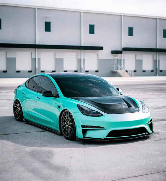 Tesla Model 3 Performance Long Range Standard Base 2017-2023 with Aftermarket Parts - Crypton Side Skirts Carbon Fiber / FRP from Robot Craftsman
