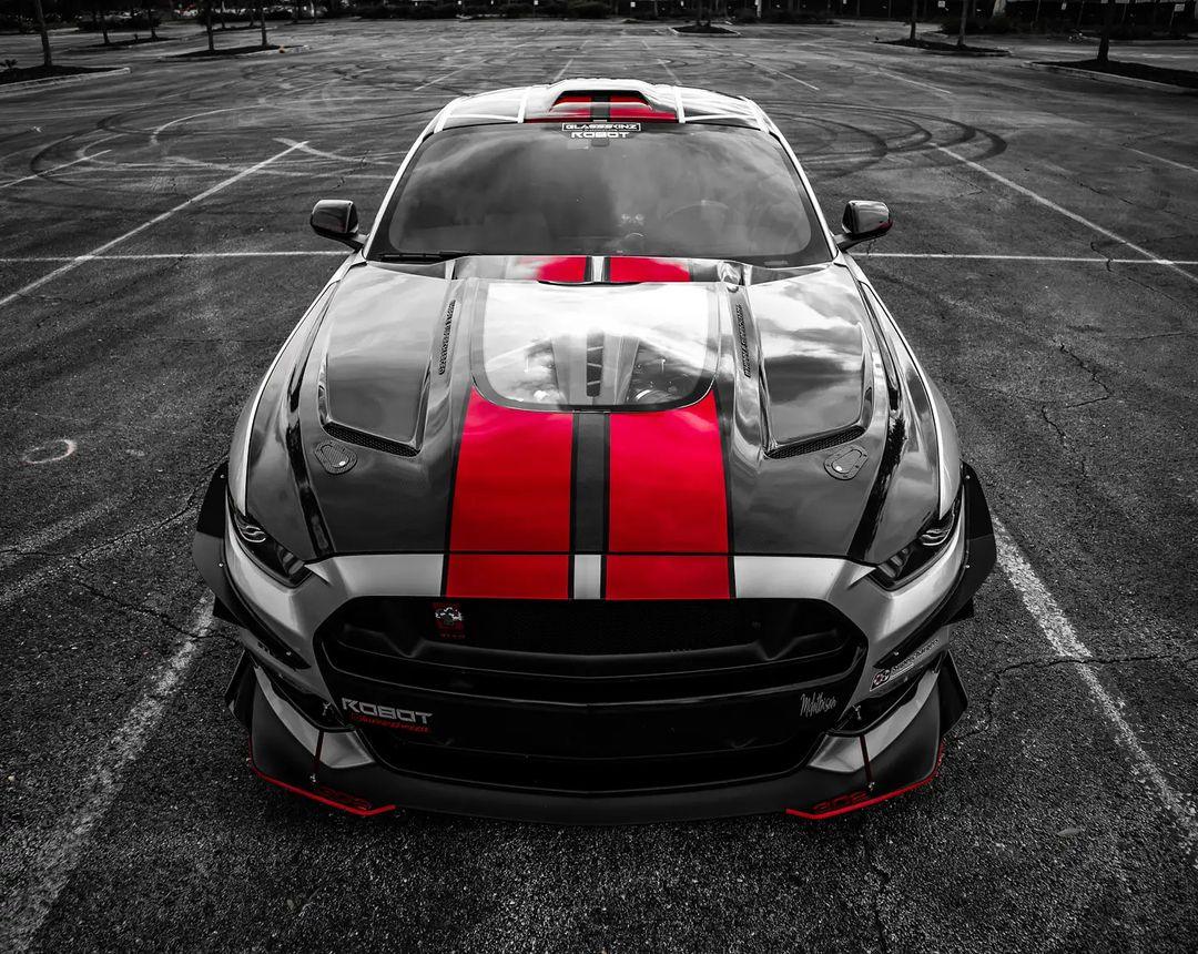 Mustang Ecoboost V6 GT March1 Bullitt S550.1 S550.2 2015 2016 2017 2018 2019 2020 2021 2022 2023 with Aftermarket Parts - "DAWN & DUSK" Roof Scoop Carbon Fiber / FRP from Robot Craftsman