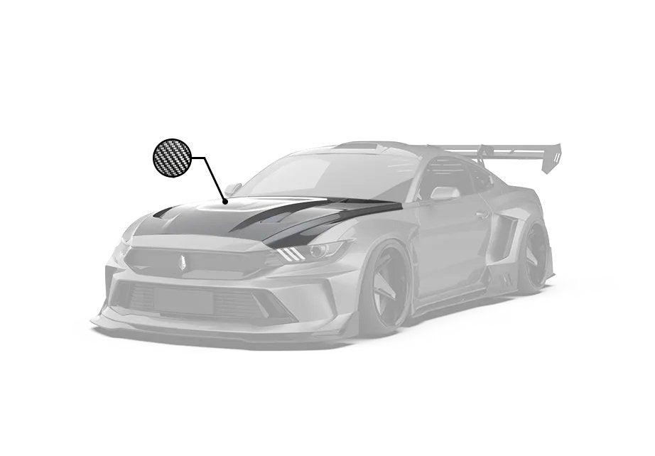 Ford Mustang Ecoboost V6 GT S550.1 2015-2017 & Mustang Ecoboost V6 GT March1 Bullitt S550.2 2018-2023 with Aftermarket Parts - "DAWN" Hood Bonnet Carbon Fiber / FRP from Robot Craftsman