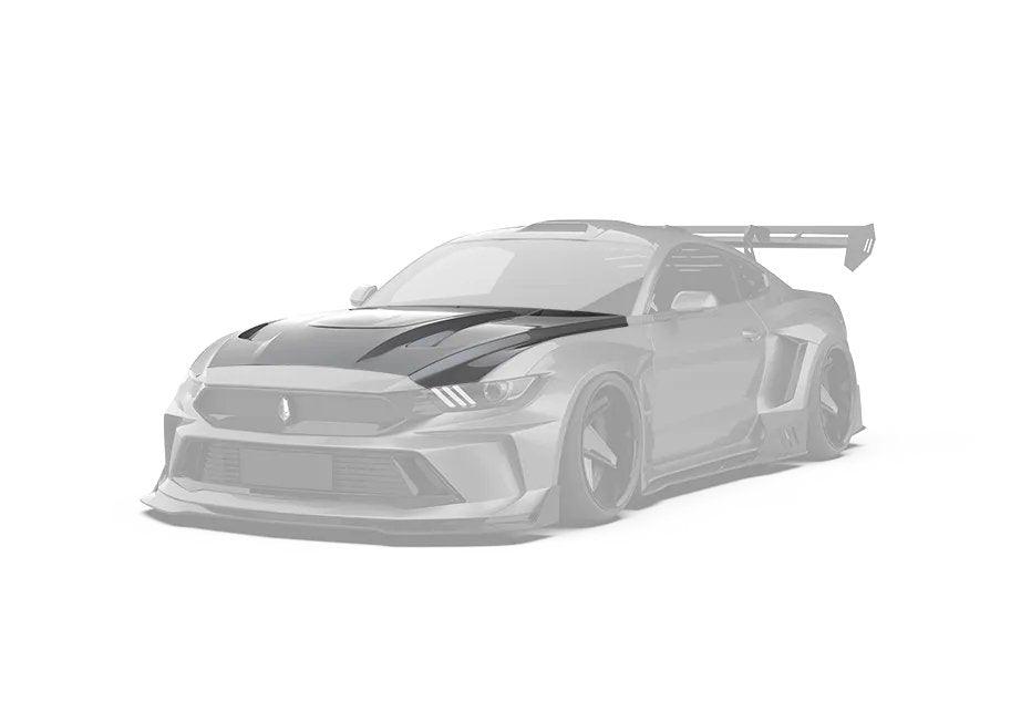 Ford Mustang Ecoboost V6 GT S550.1 2015-2017 & Mustang Ecoboost V6 GT March1 Bullitt S550.2 2018-2023 with Aftermarket Parts - "DAWN" Hood Bonnet Carbon Fiber / FRP from Robot Craftsman