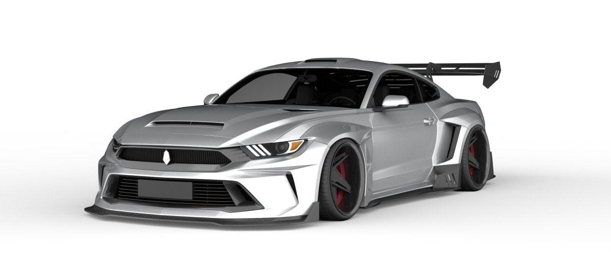 Ford Mustang Ecoboost V6 GT 2015 2016 2017 & Mustang Ecoboost V6 GT S550.1 2015 2016 2017 & Mustang Ecoboost V6 GT March1 Bullitt S550.2 2018 2019 2020 2021 2022 2023 with Aftermarket Parts - DUSK Front Bumper & Lip (Badge included) & Replacement Front Lip Only Carbon Fiber / FRP from Robot Craftsman