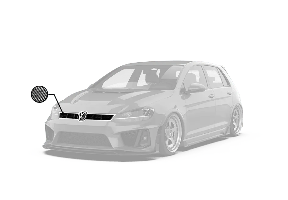 Volkswagen Golf R GTI Base MK7 MK7.5 2015 2016 2017 2018 2019 2020 2021 with Aftermarket Parts - Front Grill Replacement & ROBOT emblem cover Carbon Fiber / FRP from Robot Craftsman Volkswagen Golf R GTI Base MK7 MK7.5 2015 2016 2017 2018 2019 2020 2021 with Aftermarket Parts - Front Grill Replacement & ROBOT emblem cover Carbon Fiber / FRP from Robot Craftsman