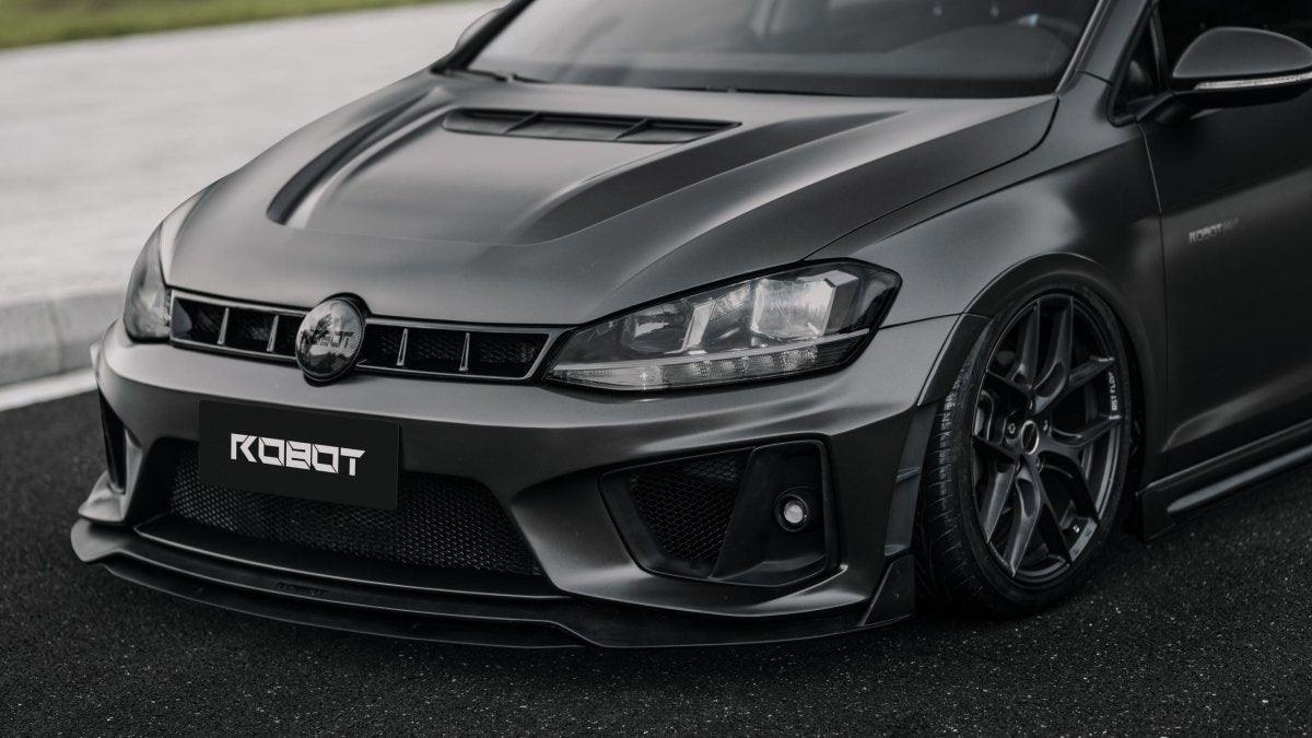 Volkswagen Golf R GTI Base MK7 MK7.5 2015 2016 2017 2018 2019 2020 2021 with Aftermarket Parts - Front Grill Replacement & ROBOT emblem cover Carbon Fiber / FRP from Robot Craftsman Volkswagen Golf R GTI Base MK7 MK7.5 2015 2016 2017 2018 2019 2020 2021 with Aftermarket Parts - Front Grill Replacement & ROBOT emblem cover Carbon Fiber / FRP from Robot Craftsman