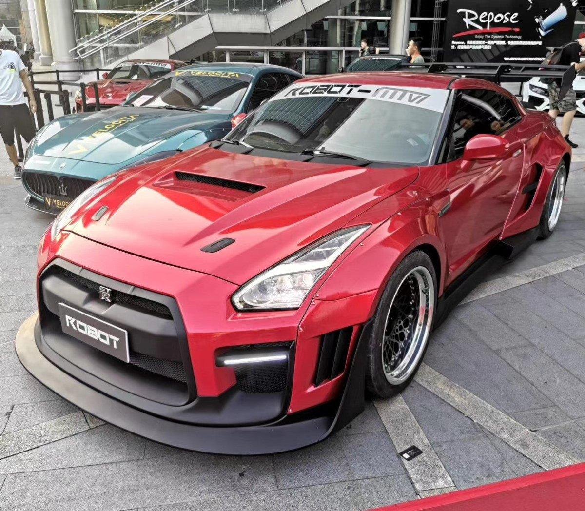 Nissan GTR Nismo Black Edition Track Edition Premium Base CBA DBA 2008 2009 2010 2011 2012 2013 2014 2015 2016 (for installation on 2017 2018 2019 2020 2021 2022 2023 2024 vehicles, 2008 2009 2010 2011 2012 2013 2014 2015 2016 hood is recommended) with Aftermarket Parts - "Godzilla" Widebody Front Bumper & Front Lip Carbon Fiber / FRP from Robot Craftsman