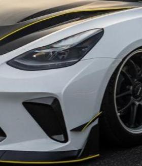 Tesla Model 3 Performance Long Range Standard Base 2017 2018 2019 2020 2021 2022 2023 with Aftermarket Parts - "Hacker" Narrow Body Front Bumper Canards Carbon Fiber / FRP from Robot Craftsman