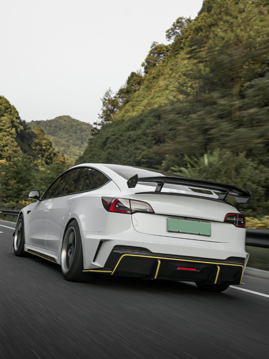 Tesla Model 3 Performance Long Range Standard Base 2017 2018 2019 2020 2021 2022 2023 with Aftermarket Parts - "HACKER" Rear Bumper & Diffuser Carbon Fiber / FRP from Robot Craftsman Tesla Model 3 Performance Long Range Standard Base 2017 2018 2019 2020 2021 2022 2023 with Aftermarket Parts - "HACKER" Rear Bumper & Diffuser Carbon Fiber / FRP from Robot Craftsman