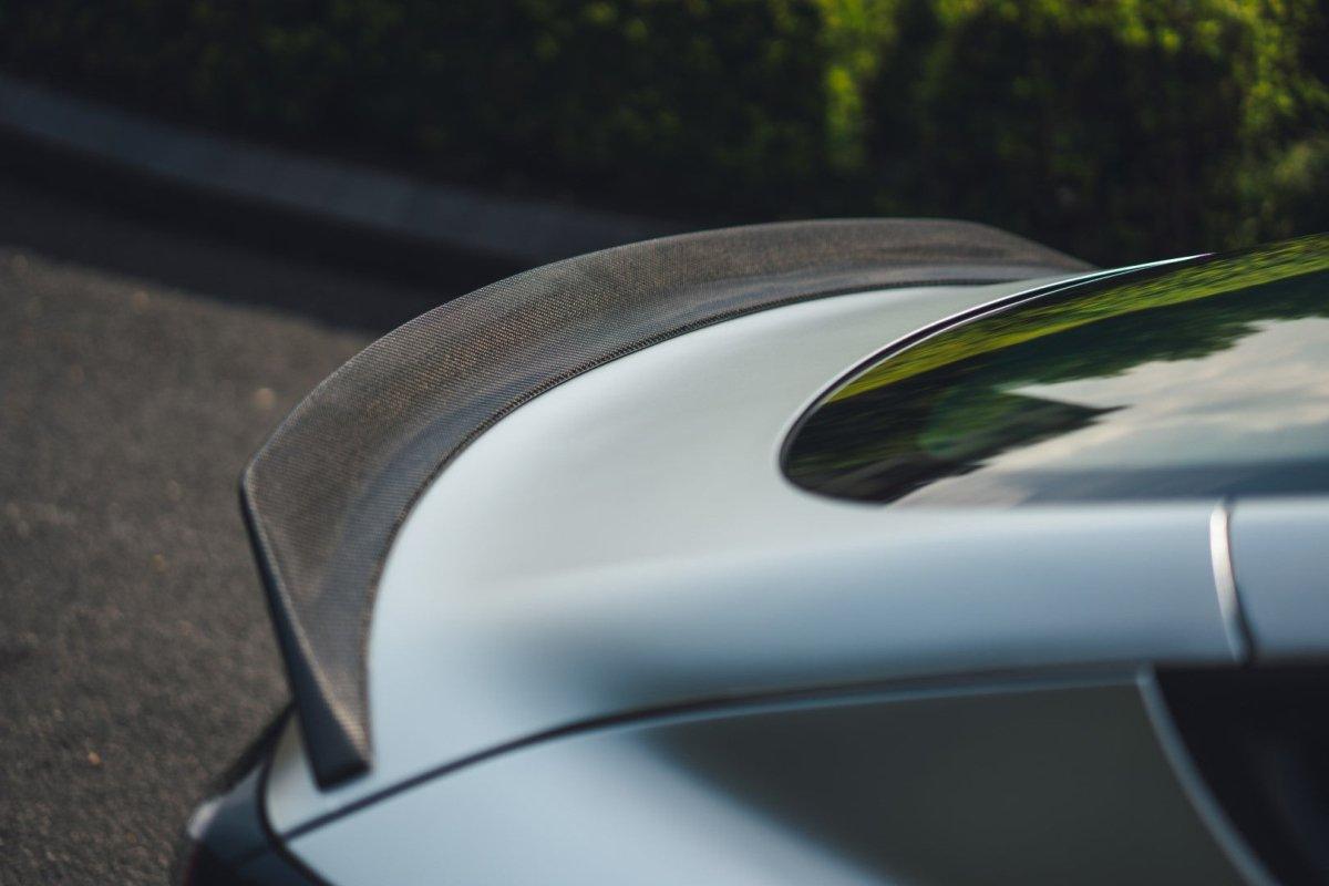 Tesla Model 3 Performance Long Range Standard Base 2017 2018 2019 2020 2021 2022 2023 with Aftermarket Parts - "Hacker" V4 Rear Ducktail Spoiler Carbon Fiber / FRP from Robot Craftsman