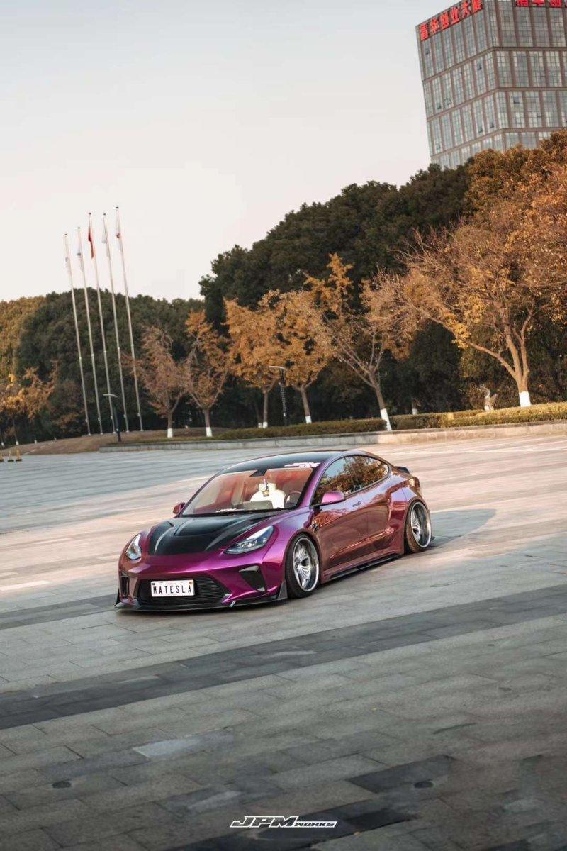 Tesla Model 3 Performance Long Range Standard Base 2017 2018 2019 2020 2021 2022 2023 with Aftermarket Parts - "Hacker" Widebody Wheel Arches & Side Skirts Carbon Fiber / FRP from Robot Craftsman Tesla Model 3 Performance Long Range Standard Base 2017 2018 2019 2020 2021 2022 2023 with Aftermarket Parts - "Hacker" Widebody Wheel Arches & Side Skirts Carbon Fiber / FRP from Robot Craftsman