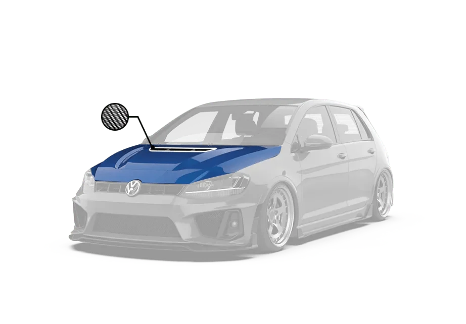 Volkswagen Golf R GTI Base MK7 MK7.5 2015 2016 2017 2018 2019 2020 2021 with Aftermarket Parts - Hood Bonnet Carbon Fiber / FRP from Robot Craftsman