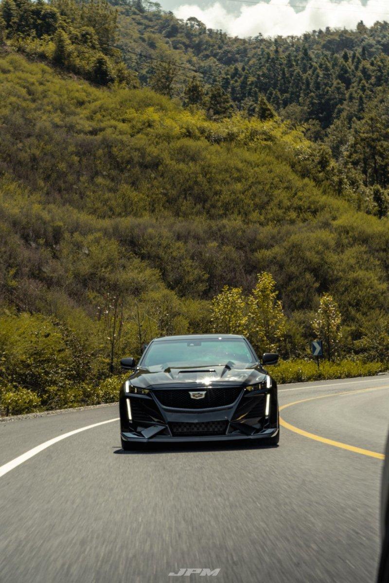 Cadillac CT5 CT5-V Sport Premium Luxury Base 2020 2021 2022 2023 2024 with Aftermarket Parts - "PRISM" Front Bumper & Front Lip Carbon Fiber / FRP from Robot Craftsman