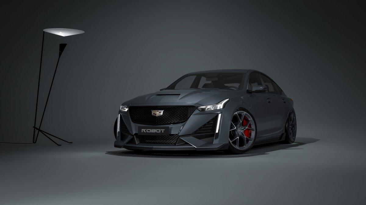 Cadillac CT5 CT5-V Sport Premium Luxury Base 2020 2021 2022 2023 2024 with Aftermarket Parts - "PRISM" Front Bumper & Front Lip Carbon Fiber / FRP from Robot Craftsman