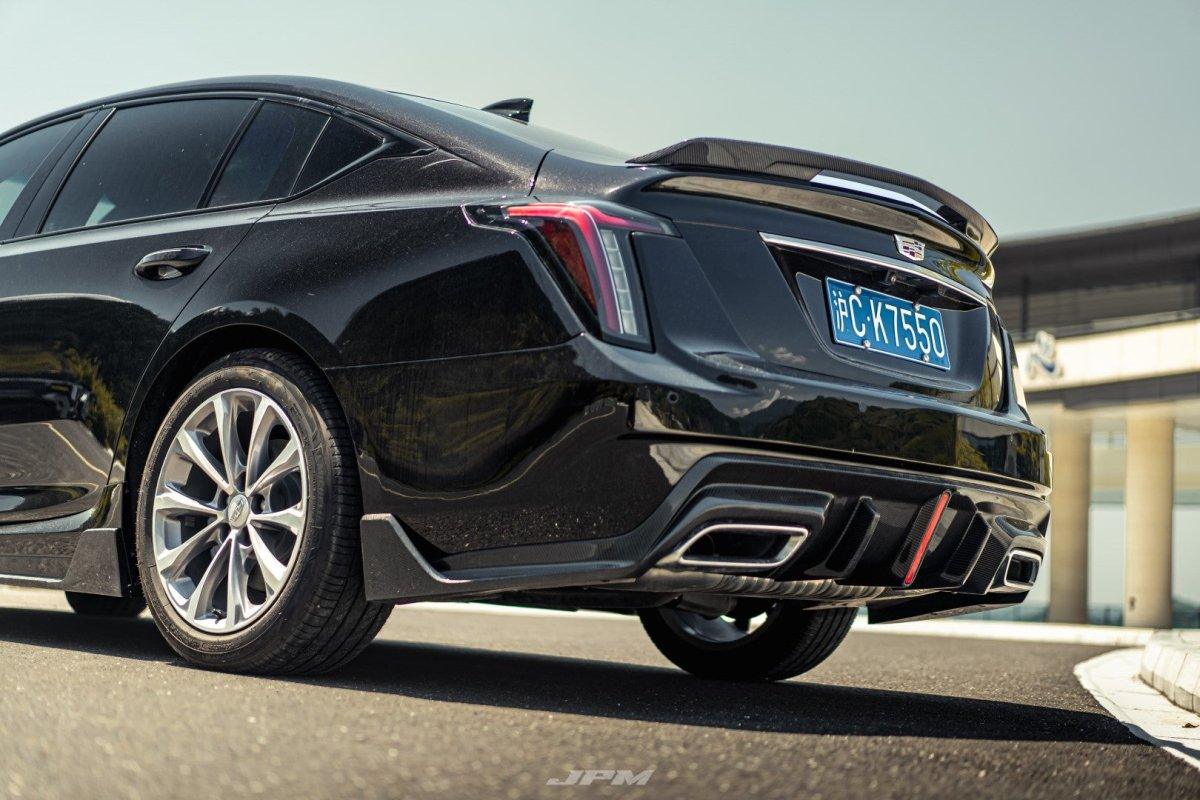 Cadillac CT5 CT5-V Blackwing Sport Premium Luxury Base 2020 2021 2022 2023 2024 with Aftermarket Parts - "PRISM" Rear Bumper & Diffuser Carbon Fiber / FRP from Robot Craftsman