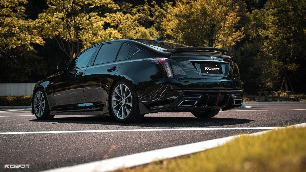 Cadillac CT5 CT5-V Blackwing Sport Premium Luxury Base 2020 2021 2022 2023 2024 with Aftermarket Parts - "PRISM" Rear Bumper & Diffuser Carbon Fiber / FRP from Robot Craftsman