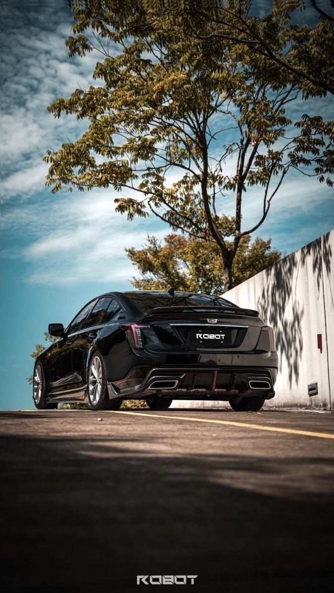 Cadillac CT5 CT5-V Blackwing Sport Premium Luxury Base 2020 2021 2022 2023 2024 with Aftermarket Parts - "PRISM" Rear Ducktail Spoiler Carbon Fiber / FRP from Robot Craftsman