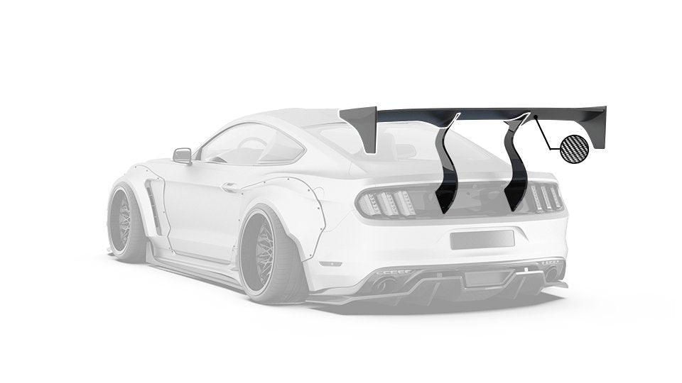 Ford Mustang Ecoboost V6 GT March1 Bullitt S550.1 S550.2 2015 2016 2017 2018 2019 2020 2021 2022 2023 (note: dual exhaust tips) with Aftermarket Parts - "STORM" Rear GT Wing Carbon Fiber / FRP from Robot Craftsman
