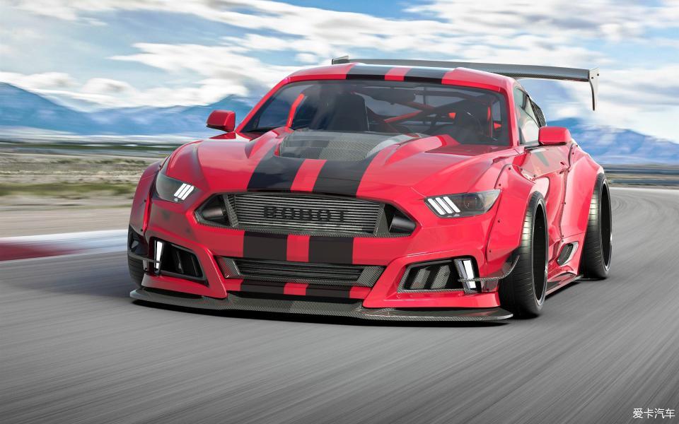 Ford Mustang Ecoboost V6 GT March1 Bullitt S550.1 S550.2 2015 2016 2017 2018 2019 2020 2021 2022 2023 (note: dual exhaust tips) with Aftermarket Parts - "STORM" Rear GT Wing Carbon Fiber / FRP from Robot Craftsman