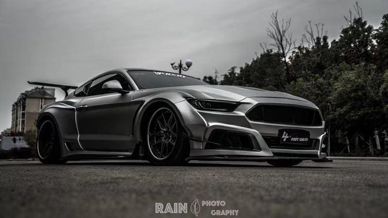 Ford Mustang Ecoboost V6 GT March1 Bullitt S550.1 S550.2 2015 2016 2017 2018 2019 2020 2021 2022 2023 (note: dual exhaust tips) with Aftermarket Parts - "STORM" Rear GT Wing Carbon Fiber / FRP from Robot Craftsman