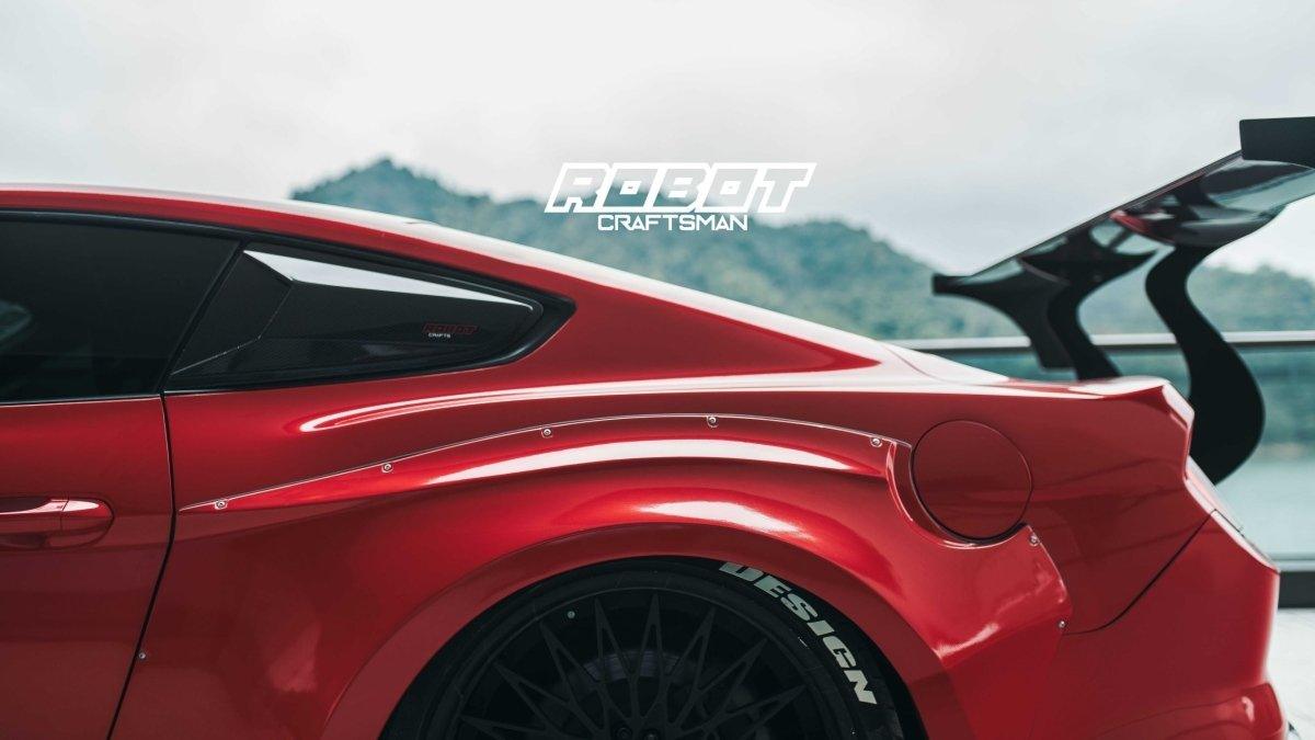 Ford Mustang Ecoboost V6 GT March1 Bullitt S550.1 S550.2 2015 2016 2017 2018 2019 2020 2021 2022 2023 (note: dual exhaust tips) with Aftermarket Parts - "STORM" Rear GT Wing Carbon Fiber / FRP from Robot Craftsman
