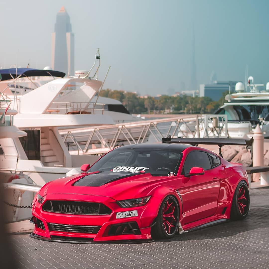 Ford Mustang Ecoboost V6 GT March1 Bullitt S550.1 S550.2 2015 2016 2017 2018 2019 2020 2021 2022 2023 (note: dual exhaust tips) with Aftermarket Parts - "STORM" Rear GT Wing Carbon Fiber / FRP from Robot Craftsman