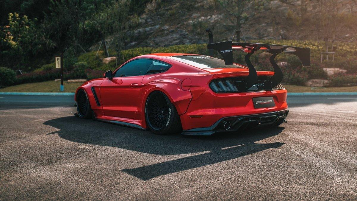 Ford Mustang Ecoboost V6 GT March1 Bullitt S550.1 S550.2 2015-2023 (note: dual exhaust tips) with Aftermarket Parts - "STORM" Rear Diffuser Carbon Fiber / FRP from Robot Craftsman