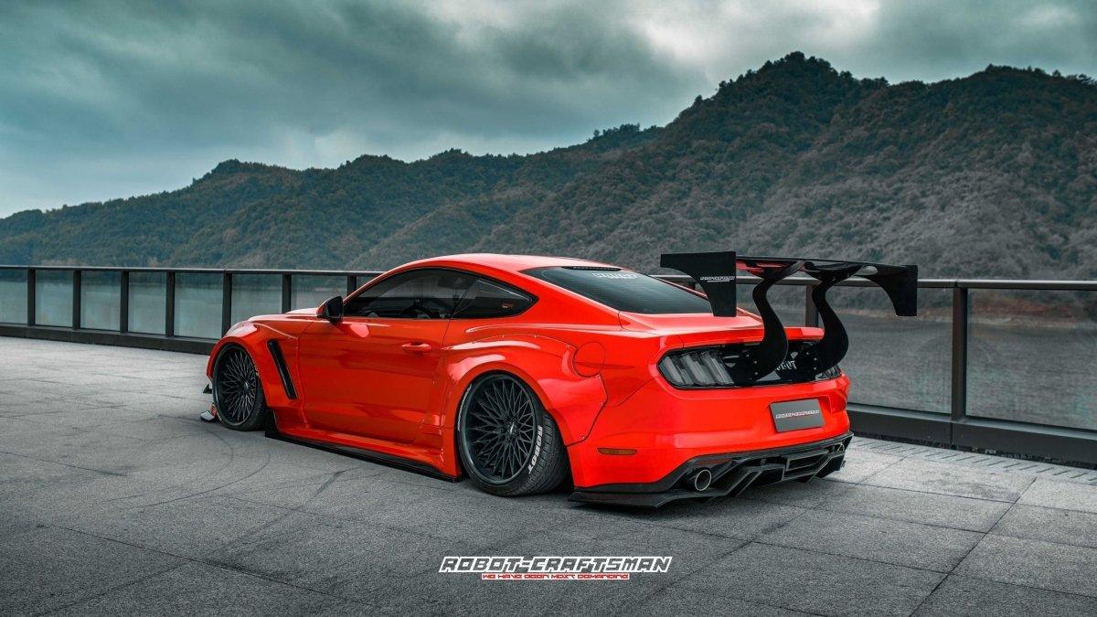 Ford Mustang Ecoboost V6 GT March1 Bullitt S550.1 S550.2 2015-2023 (note: dual exhaust tips) with Aftermarket Parts - "STORM" Rear Diffuser Carbon Fiber / FRP from Robot Craftsman