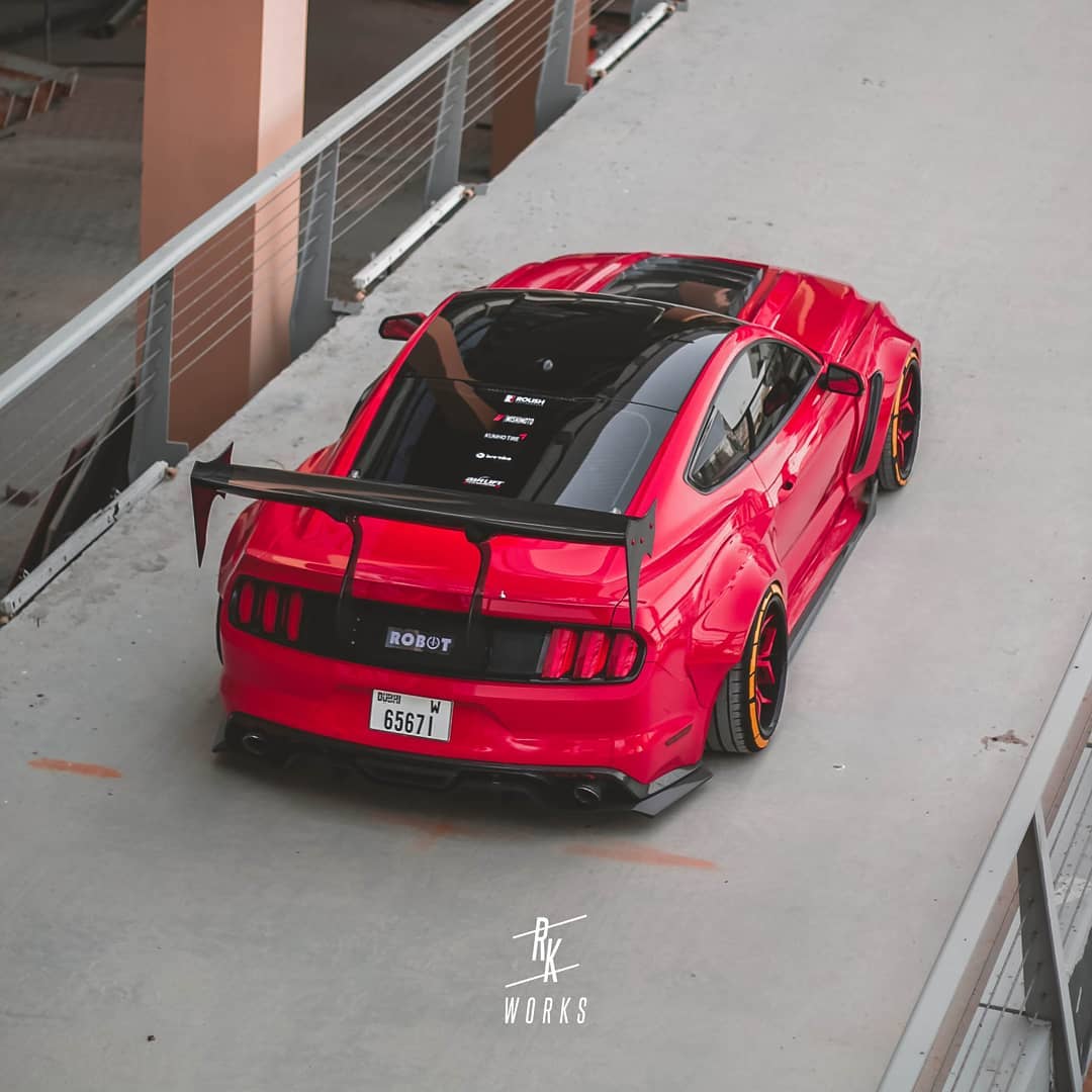 Ford Mustang Ecoboost V6 GT March1 Bullitt S550.1 S550.2 2015-2023 (note: dual exhaust tips) with Aftermarket Parts - "STORM" Rear Diffuser Carbon Fiber / FRP from Robot Craftsman