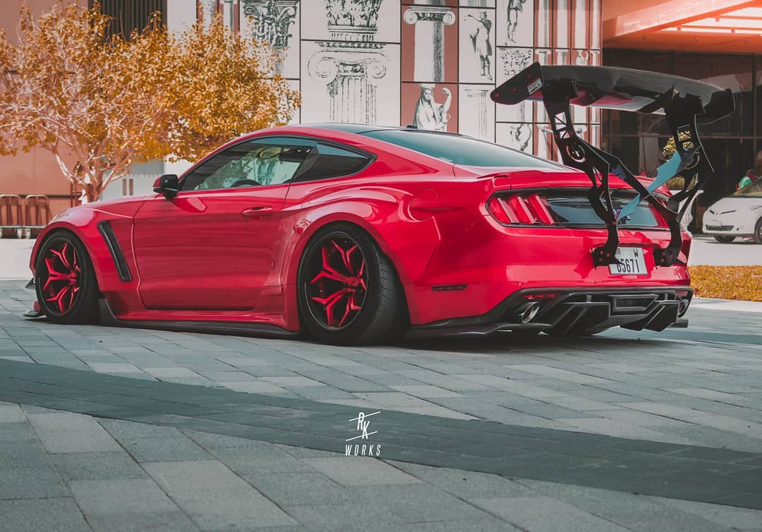 Ford Mustang Ecoboost V6 GT March1 Bullitt S550.1 S550.2 2015-2023 (note: dual exhaust tips) with Aftermarket Parts - "STORM" Rear Diffuser Carbon Fiber / FRP from Robot Craftsman